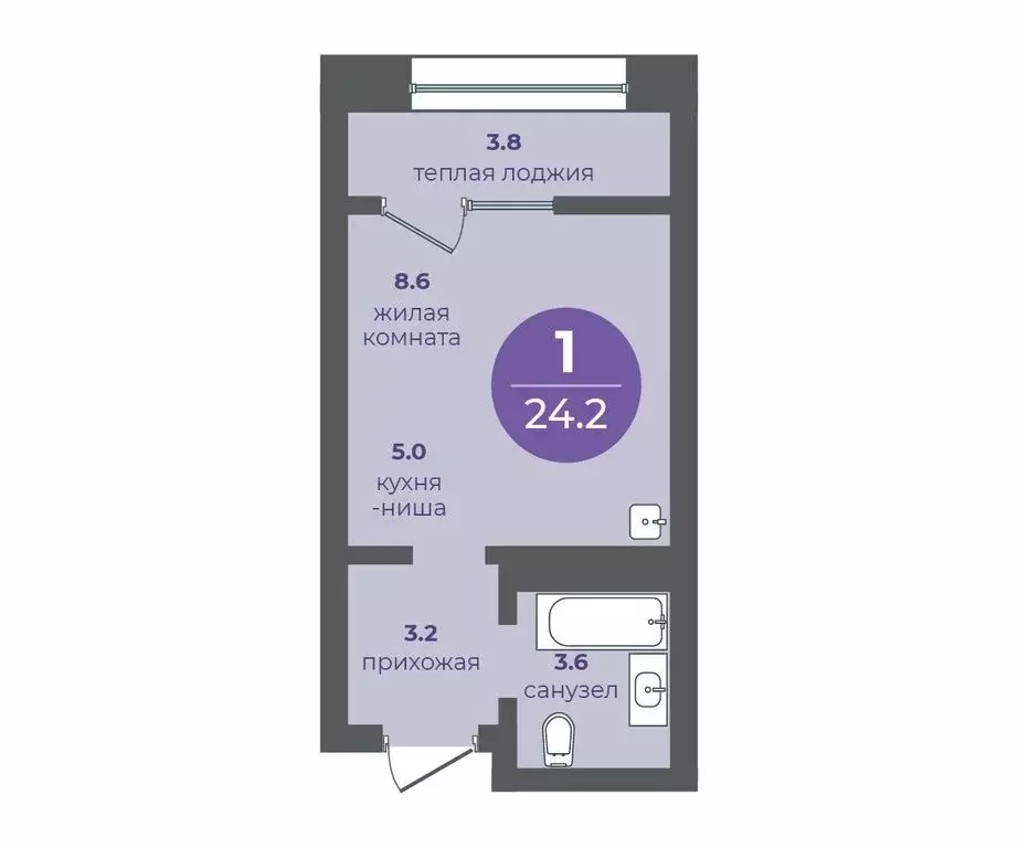 1-комнатная квартира: Красноярск, улица Кутузова, 1 (24.2 м) - Фото 0