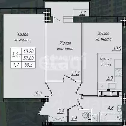 3-к кв. Курская область, Курск ул. Энгельса, 158к1 (59.5 м) - Фото 1