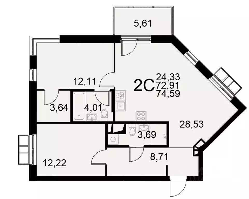 2-к кв. Тульская область, Тула Хлебная пл. (72.91 м) - Фото 0