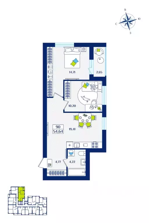 2-к кв. Калининградская область, Зеленоградск  (54.64 м) - Фото 0