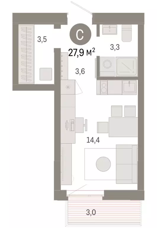 Квартира-студия: Тюмень, Ленинский округ (27.85 м) - Фото 1