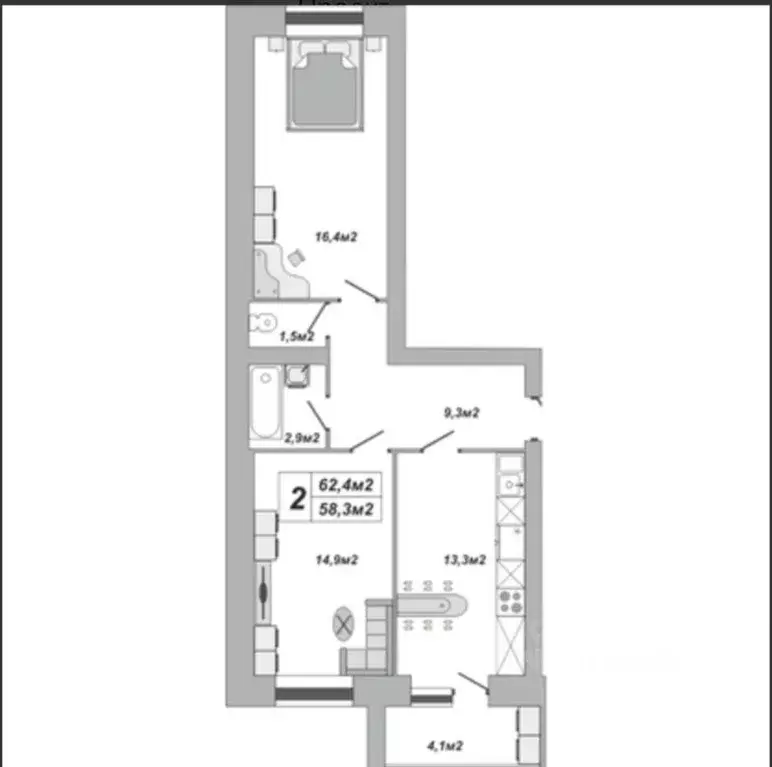 2-к кв. Тамбовская область, Тамбов ул. Чичерина, 7к2 (62.4 м) - Фото 0