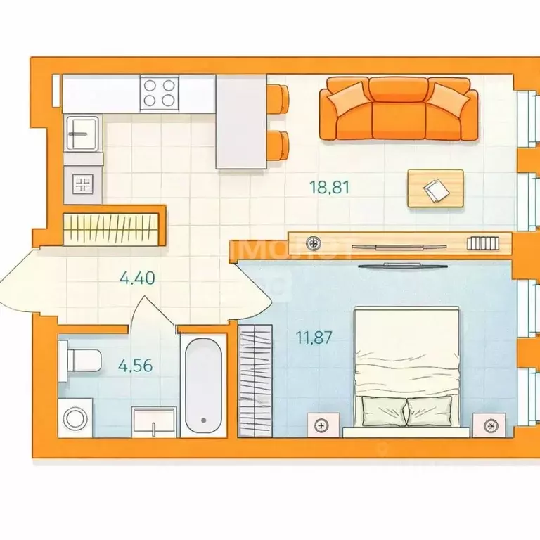 Студия Челябинская область, Челябинск Заречье жилрайон,  (40.0 м) - Фото 1