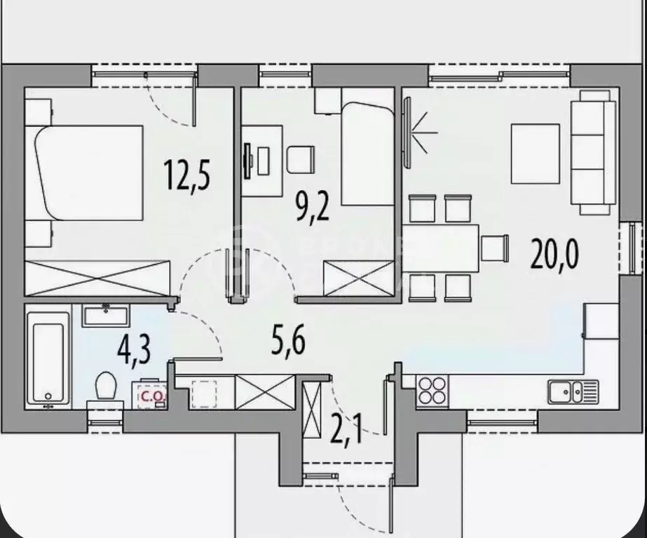 2-к кв. Новосибирская область, Новосибирск Тополевая ул., с5 (54.0 м) - Фото 1