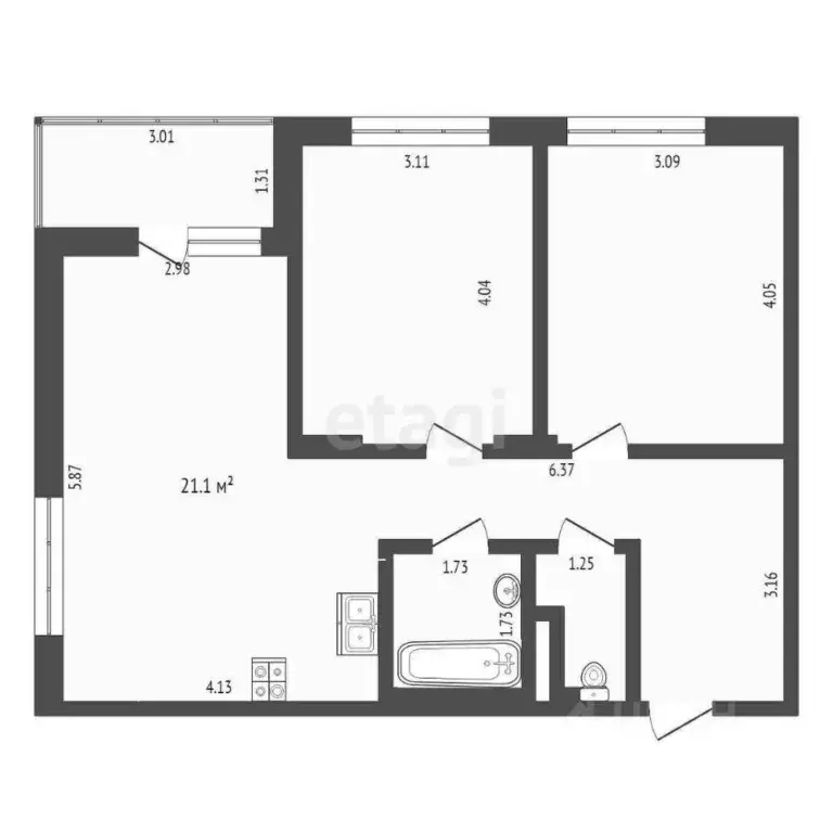2-к кв. Калужская область, Калуга ул. Комфортная, 19 (64.0 м) - Фото 2