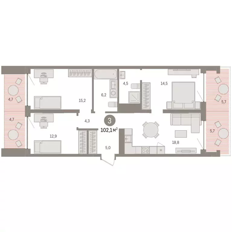 3-комнатная квартира: Тюмень, ЖК Дом у Озера (102.07 м) - Фото 2