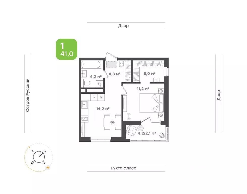 1-к кв. Приморский край, Владивосток ул. 3-я Поселковая, 16/3 (41.0 м) - Фото 1