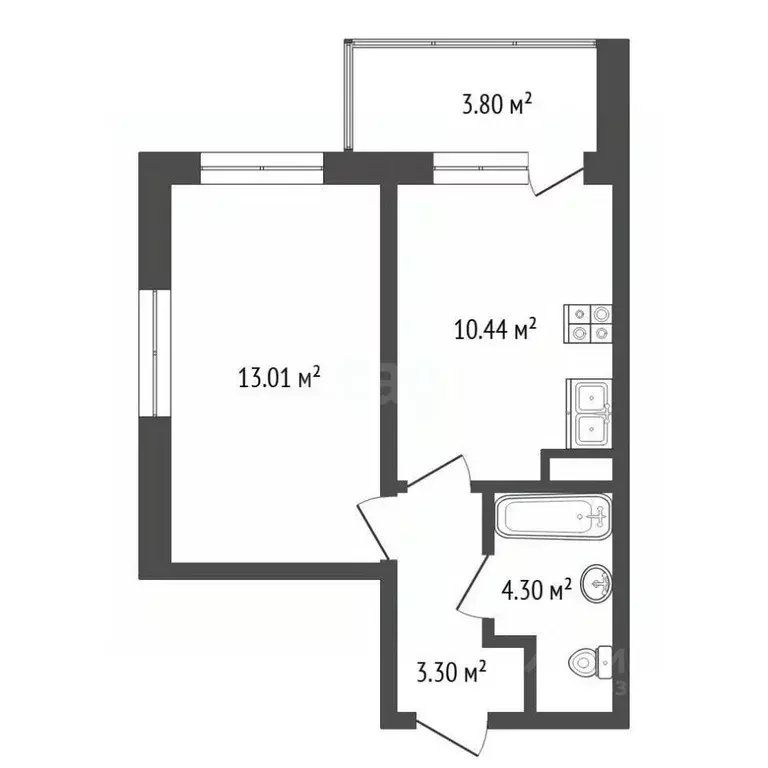 1-к кв. Архангельская область, Архангельск ул. Гагарина, 44 (31.0 м) - Фото 2