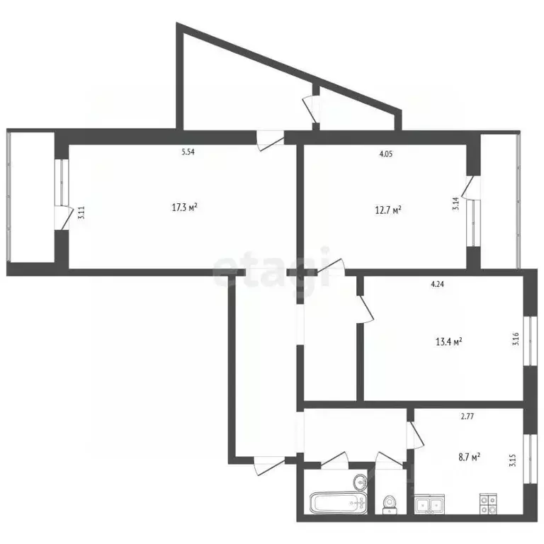 3-к кв. Белгородская область, Белгород ул. Щорса, 49 (77.8 м) - Фото 2