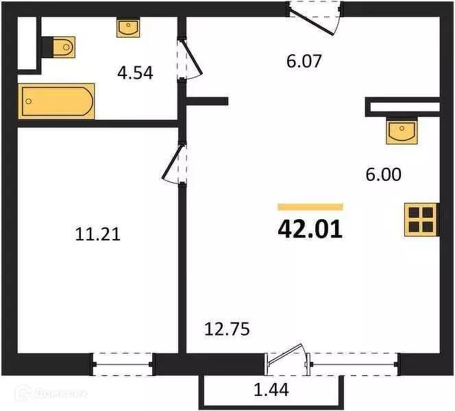 Продаётся 1-к квартира, 42.01 м - Фото 0