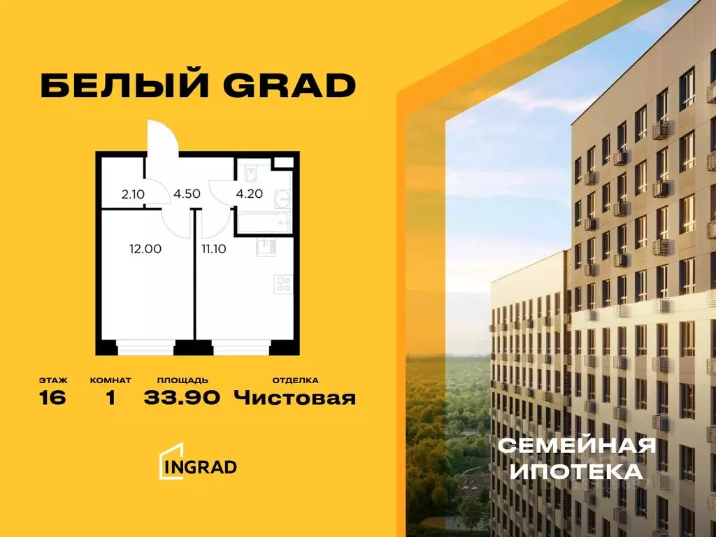 1-к кв. Московская область, Мытищи Белый Grad жилой комплекс (33.9 м) - Фото 0