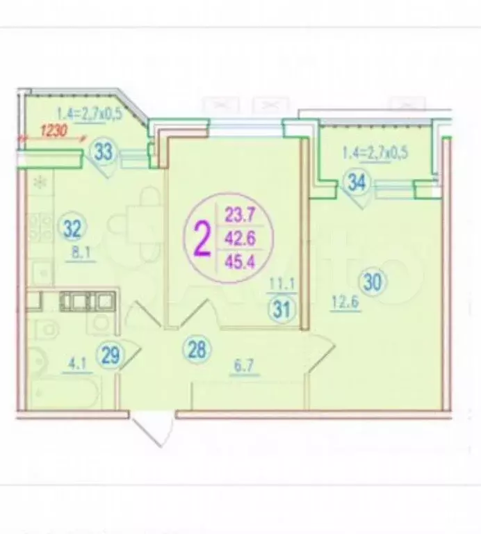 2-к. квартира, 42 м, 7/9 эт. - Фото 0