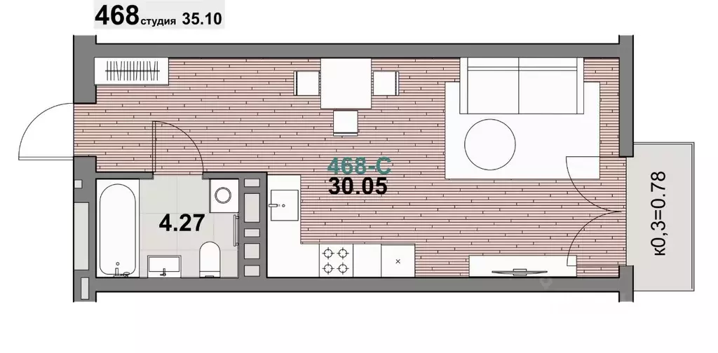 1-к кв. Калининградская область, Зеленоградск ул. Гагарина (35.1 м) - Фото 1