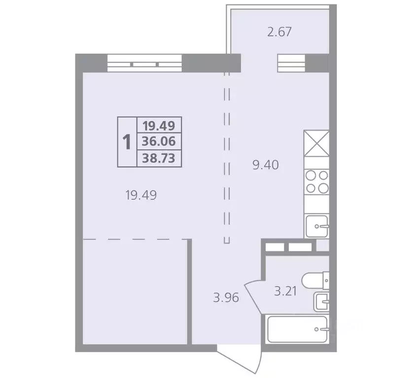 1-к кв. Иркутская область, Иркутск ул. Лобачевского, 31 (38.73 м) - Фото 0