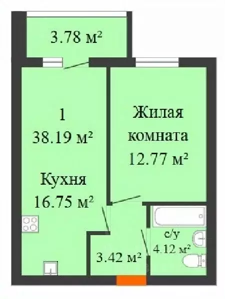 1-к кв. Самарская область, Новокуйбышевск 69-й кв-л,  (38.19 м) - Фото 0