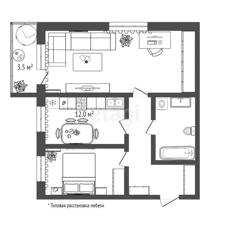 2-комнатная квартира: Тюмень, Велижанская улица, 68к1 (49.5 м) - Фото 0