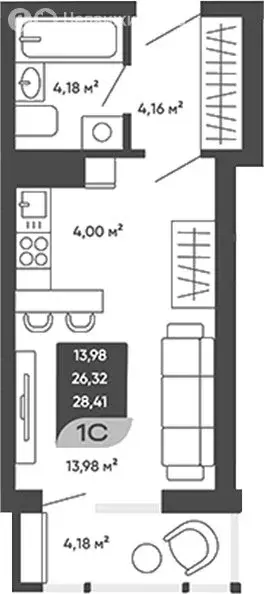 квартира-студия: новосибирск, улица стофато, 26 (29 м) - Фото 0