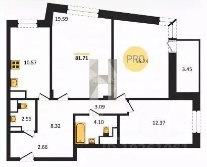 3-к кв. Владимирская область, Владимир ул. Родионовка, 14к3 (81.71 м) - Фото 1