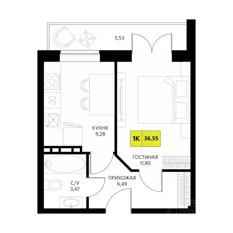 1-к кв. Дагестан, Дербент  (36.55 м) - Фото 1