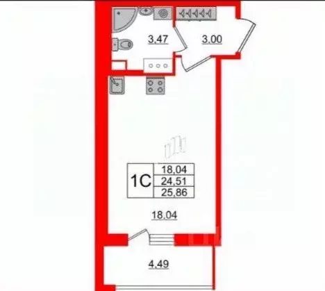 Студия Санкт-Петербург Манчестерская ул., 3к2 (25.4 м) - Фото 2