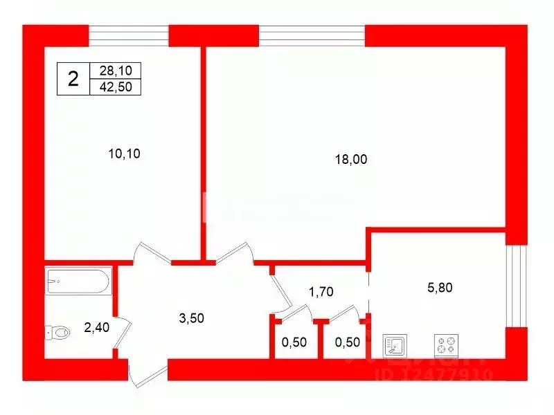 2-к кв. Санкт-Петербург Дачный просп., 37 (42.5 м) - Фото 2