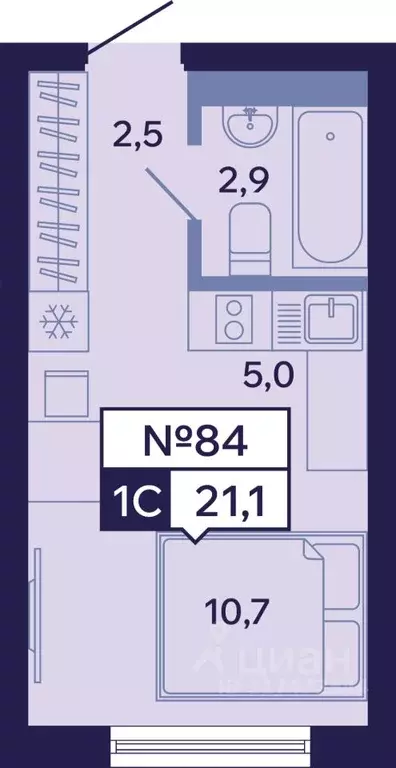 Студия Саха (Якутия), Якутск ул. Новопортовская, 1Д (21.1 м) - Фото 1