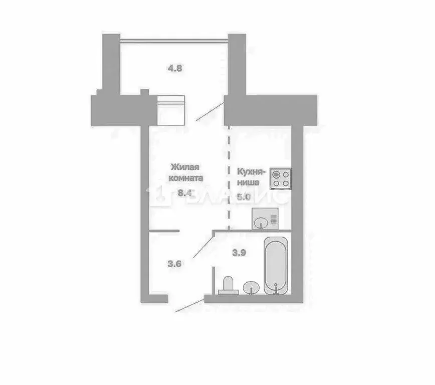 Квартира-студия: село Чигири, улица Василенко, 7/2 (23.3 м) - Фото 1