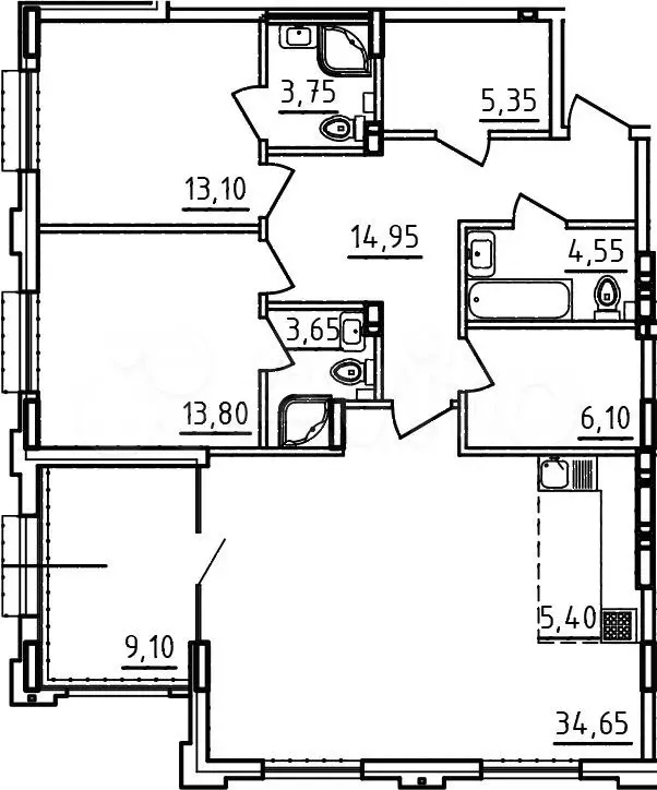 3-к. квартира, 110 м, 5/9 эт. - Фото 1