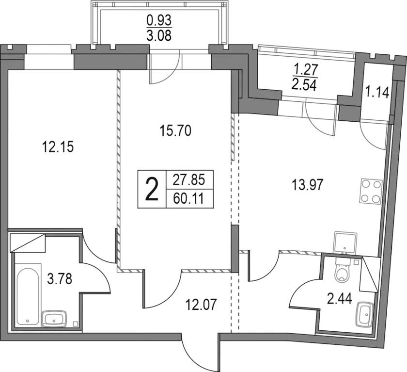 Продаётся 2-к квартира, 61.04 м - Фото 1
