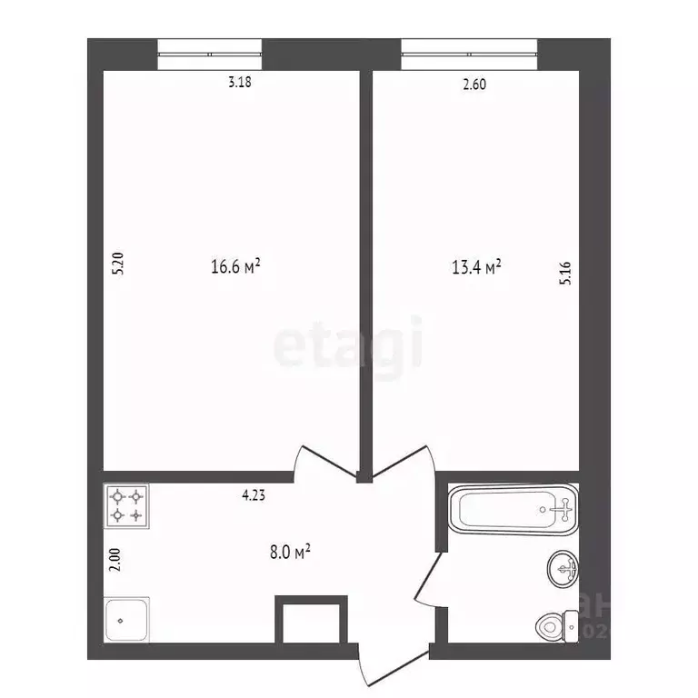 2-к кв. Татарстан, Елабуга просп. Мира, 24В (41.5 м) - Фото 2