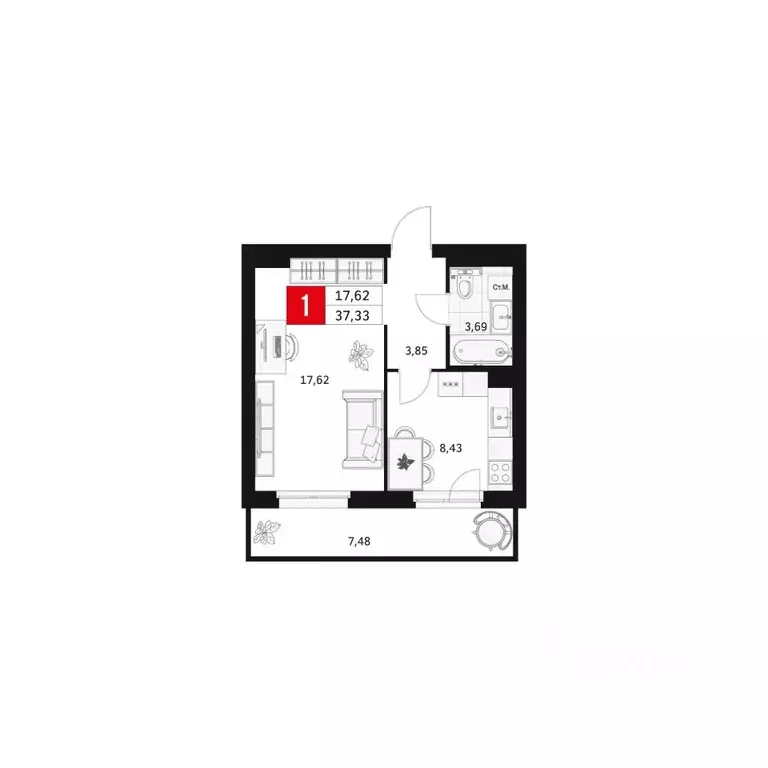 1-к кв. Башкортостан, Уфа ул. Большая Московская, 11 (37.33 м) - Фото 1