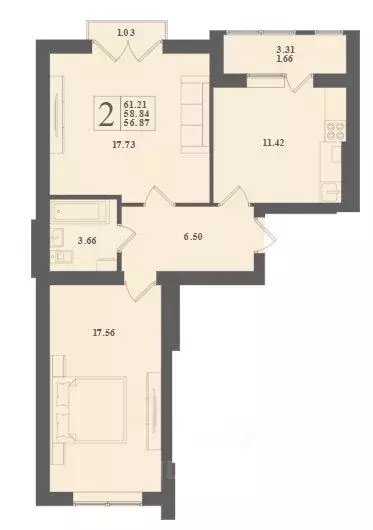 2-к кв. Калининградская область, Зеленоградский муниципальный округ, ... - Фото 1