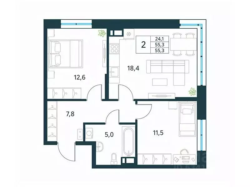 2-к кв. Забайкальский край, Чита Хороший мкр,  (55.3 м) - Фото 1