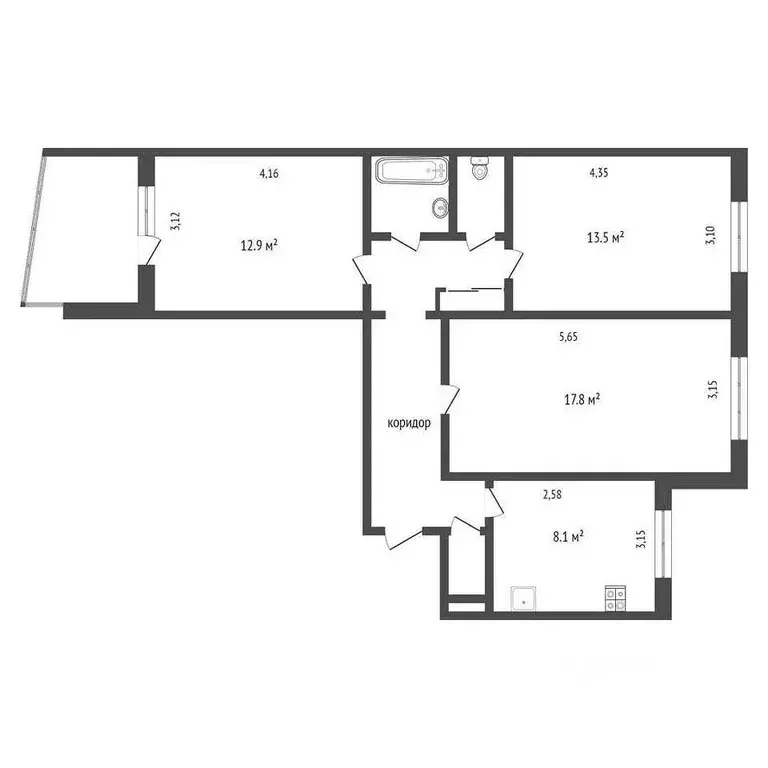 3-к кв. Московская область, Бронницы Пионерский пер., 1 (70.3 м) - Фото 2