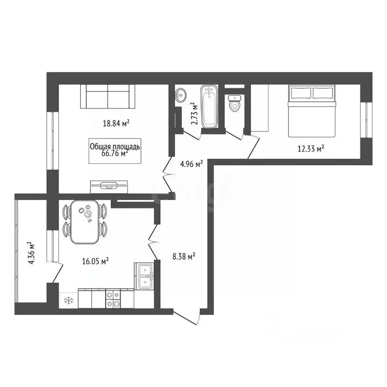 2-к кв. Новосибирская область, Новосибирск ул. Николая Сотникова, 36/1 ... - Фото 2