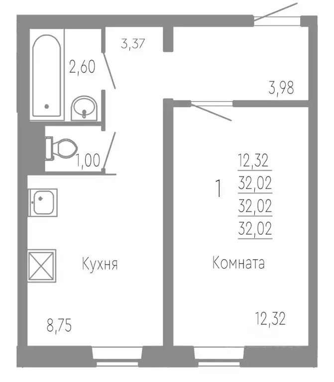 1-к кв. Челябинская область, Челябинск Нефтебазовая ул., 1к2 (32.02 м) - Фото 0