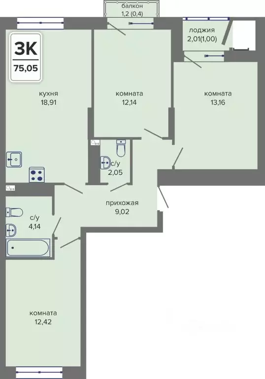 3-к кв. Пермский край, Пермь Гайва мкр,  (75.05 м) - Фото 1