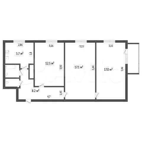 3-к. квартира, 57,8 м, 2/9 эт. - Фото 0