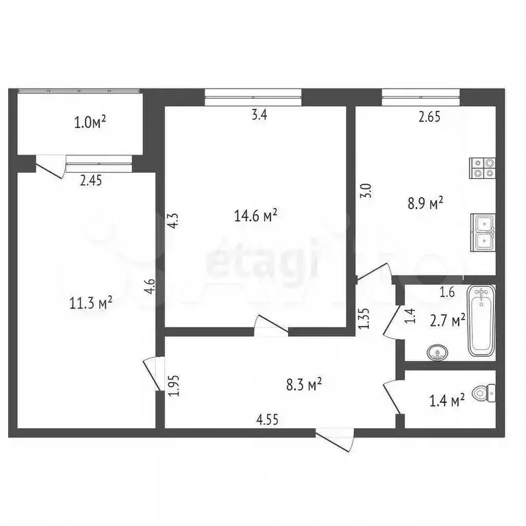 2-к. квартира, 47,2 м, 6/9 эт. - Фото 0