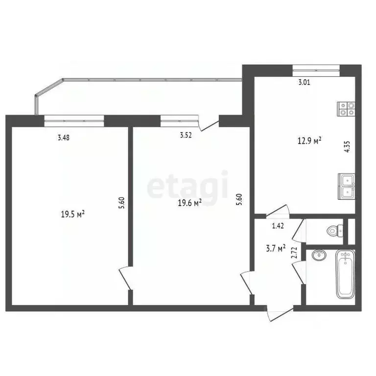 2-к кв. Тюменская область, Тюмень ул. 50 лет Октября, 30 (60.1 м) - Фото 0