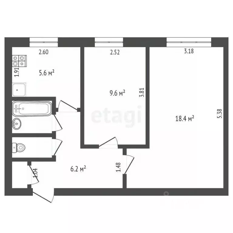 2-к кв. Московская область, Долгопрудный ул. Циолковского, 34 (44.0 м) - Фото 1