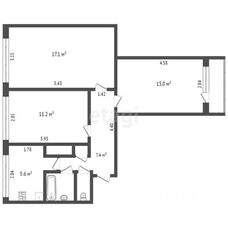 3-к кв. Ямало-Ненецкий АО, Новый Уренгой Железнодорожная ул., 6А (57.7 ... - Фото 2