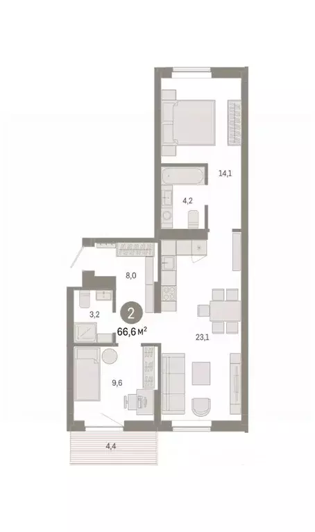 2-к кв. Омская область, Омск  (66.59 м) - Фото 2