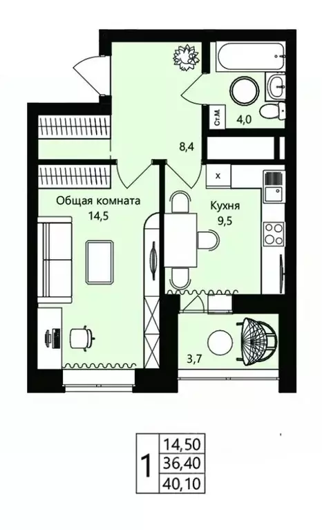 1-к кв. Мордовия, Саранск Юбилейный жилрайон, 3-й мкр, Новая История ... - Фото 1