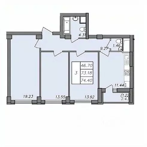 3-к кв. Воронежская область, Воронеж Волгоградская ул., 45 (74.4 м) - Фото 0
