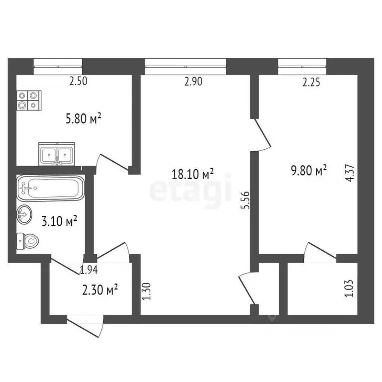 2-к кв. Псковская область, Остров ул. Ленина, 7 (41.4 м) - Фото 1