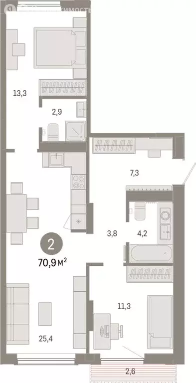 2-комнатная квартира: Тюмень, микрорайон ДОК, ЖК Октябрьский на Туре ... - Фото 2