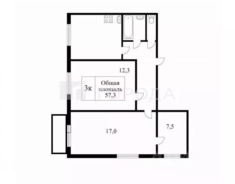 3-к кв. Кемеровская область, Новокузнецк ул. Клименко, 34 (57.3 м) - Фото 1