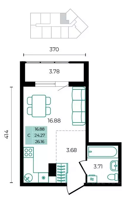 Студия Адыгея, Майкопский район, пос. Тульский  (26.16 м) - Фото 1