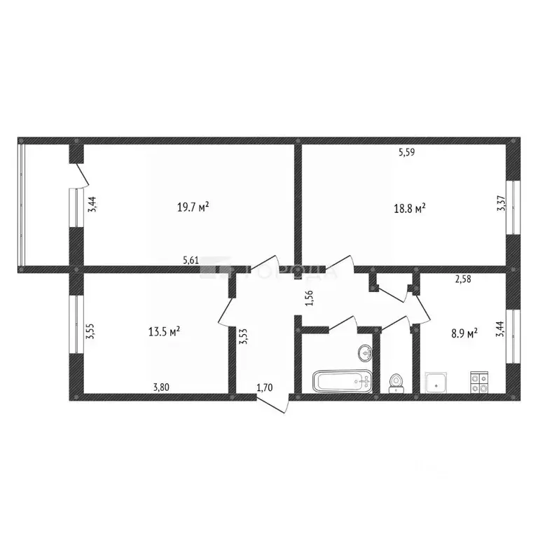 3-к кв. Кемеровская область, Новокузнецк Фестивальная ул., 14 (76.7 м) - Фото 2